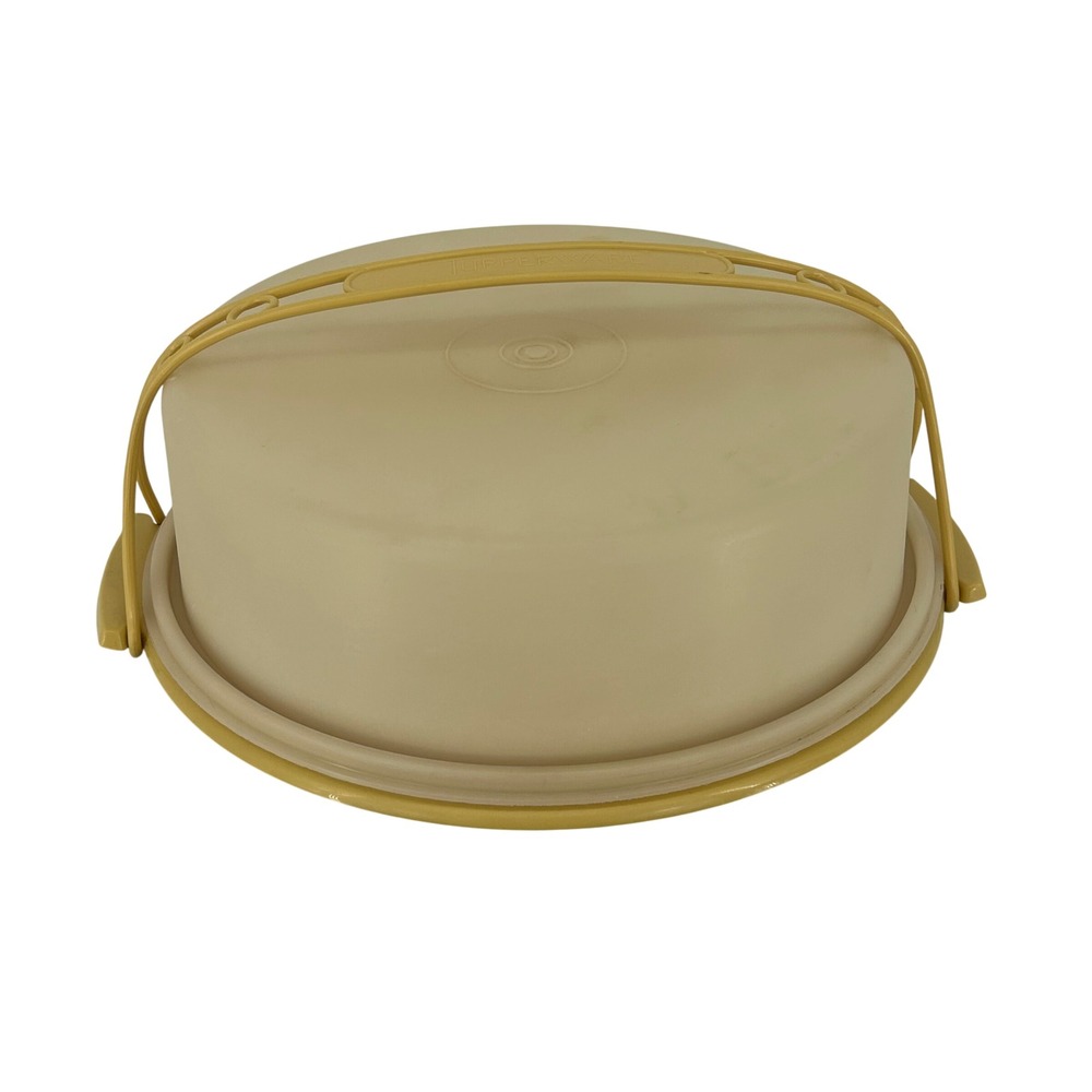 Vintage Tupperware Round Pie Cake Carrier Harvest Gold Almond 1241 1242 Handle